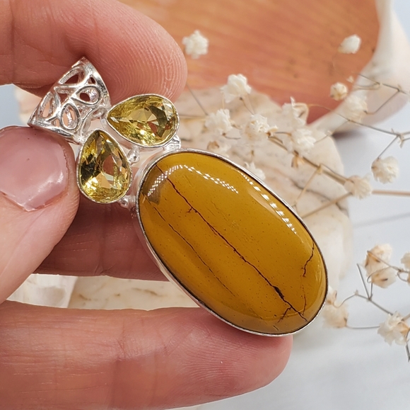 Natural Mookaite/Citrine stone Silver Pendant - Picture 5 of 5